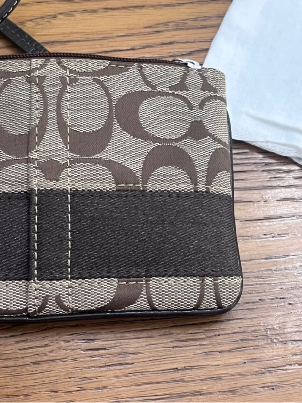 Coach Signature Canvas Brown Wristlet Coin Pouch w/ Dust Bag LIKE NEW